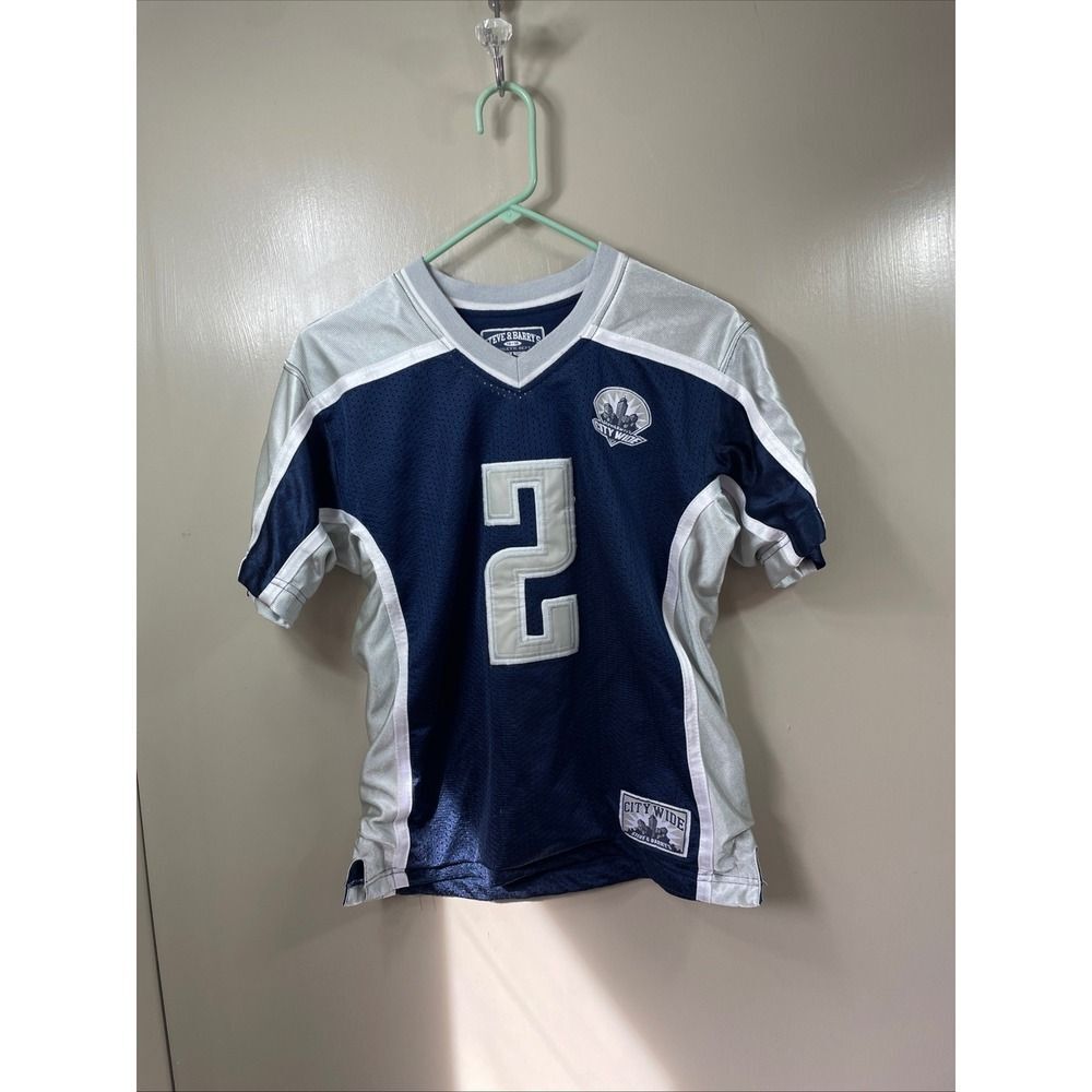 Steve & Barrys New York Football Jersey Navy Blue Silver Kids‎ Size 14-16 # 2